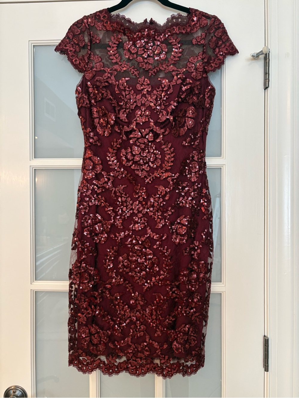 Tadashi Shoji Burgundy Lace & Sequin Sheath Dress Merlot color
